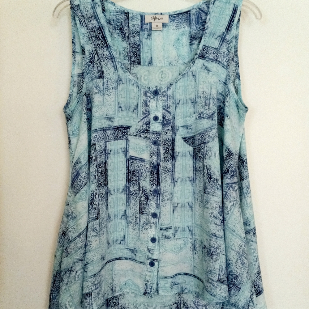 Style & Co flowy boho round neck button down tank size M